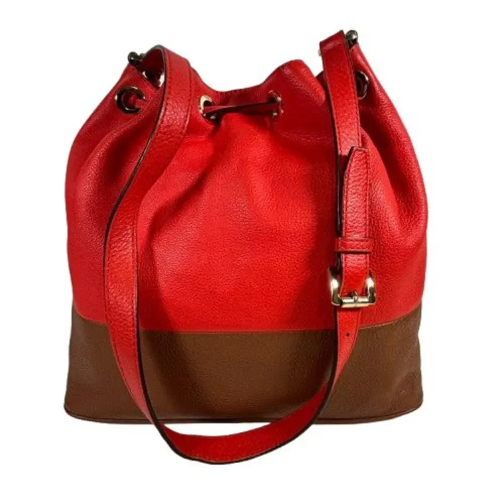 Michael Kors Jules Colorblock Mandarin Orange Leather Drawstring Shoulder Bag
